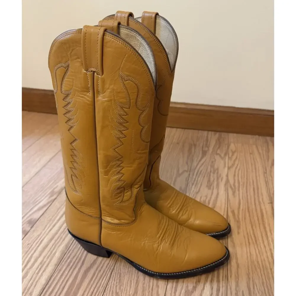 Vintage NOCONA Cowboy Boots Leather Mustard Yellow Men’s 7 D USA 3923/17